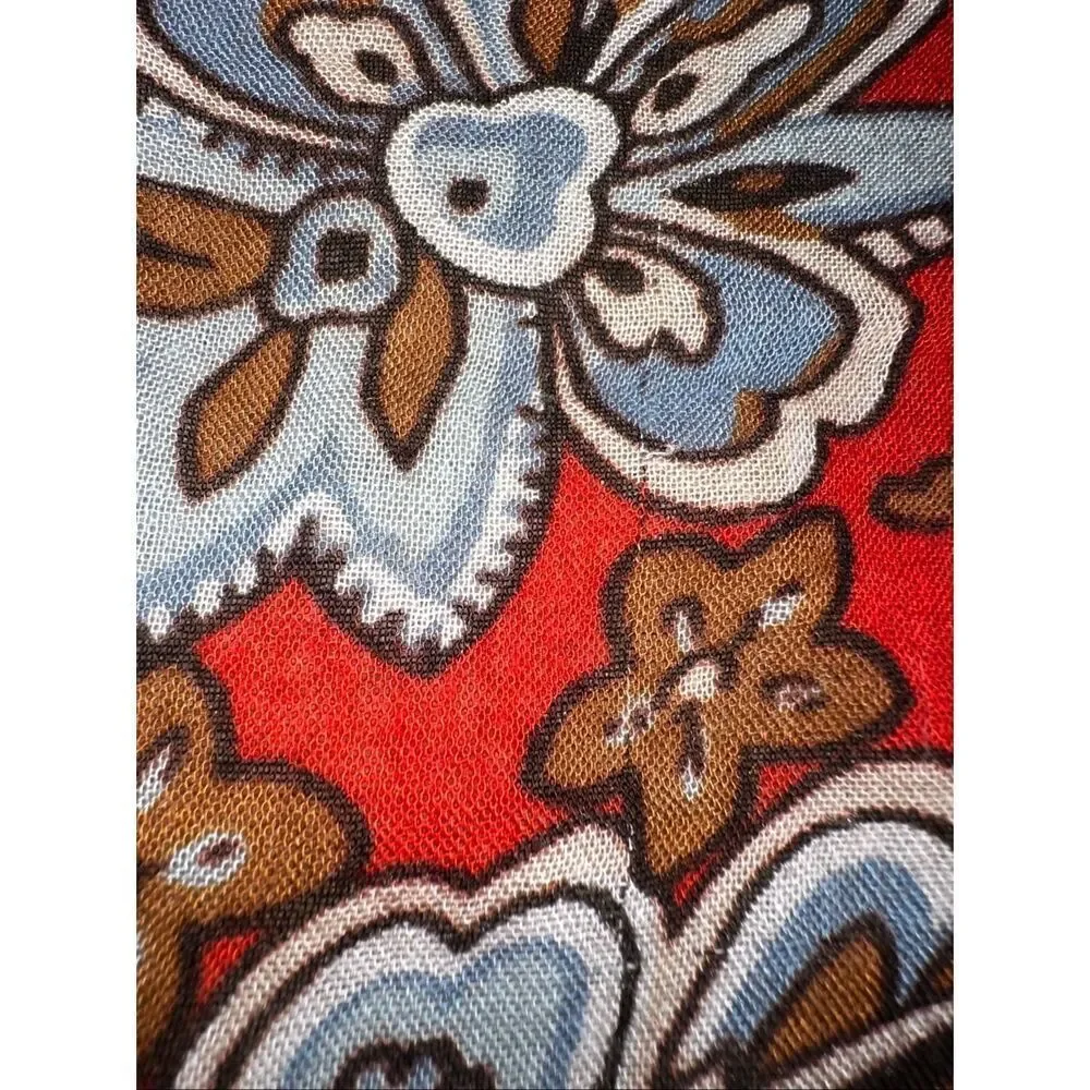 LOFT Floral Paisley Scarf Red Blue Lightweight Fringe Wrap Shawl 25.5x71